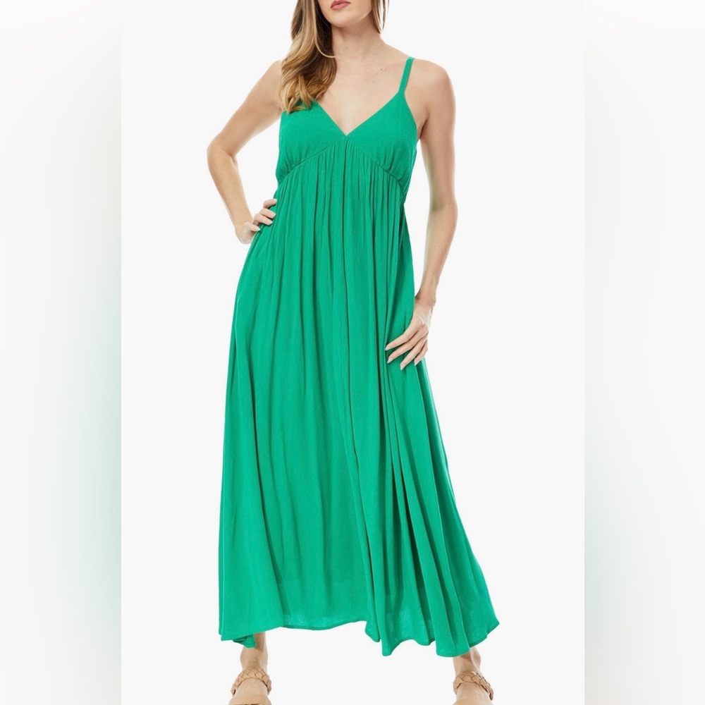 By Design Green Crinkle Maxi Dress